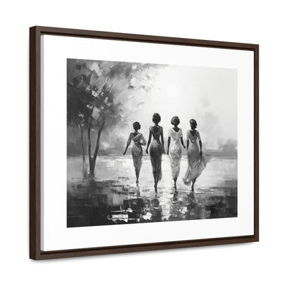 Sunlit Stroll - Framed Canvas b&w Wall Art