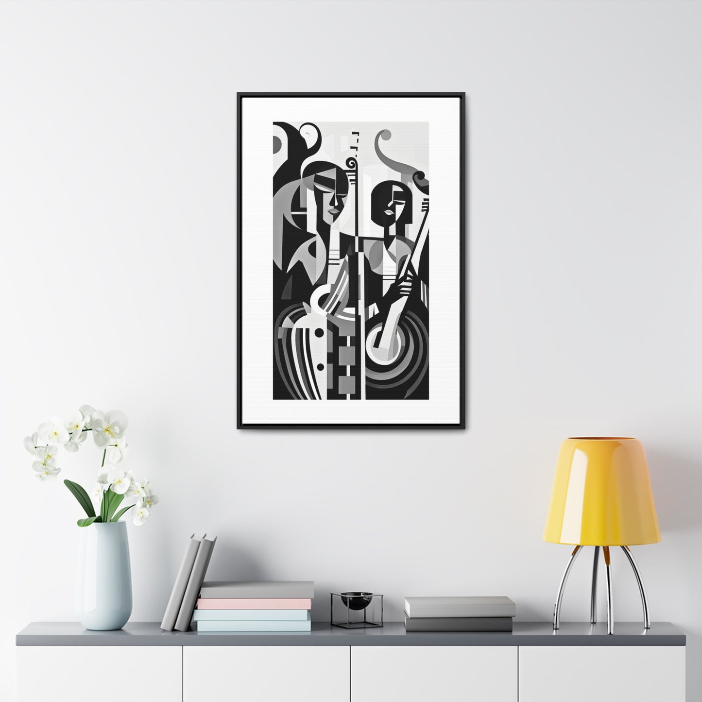 The Melodic Duo - Framed Canvas b&w Wall Art