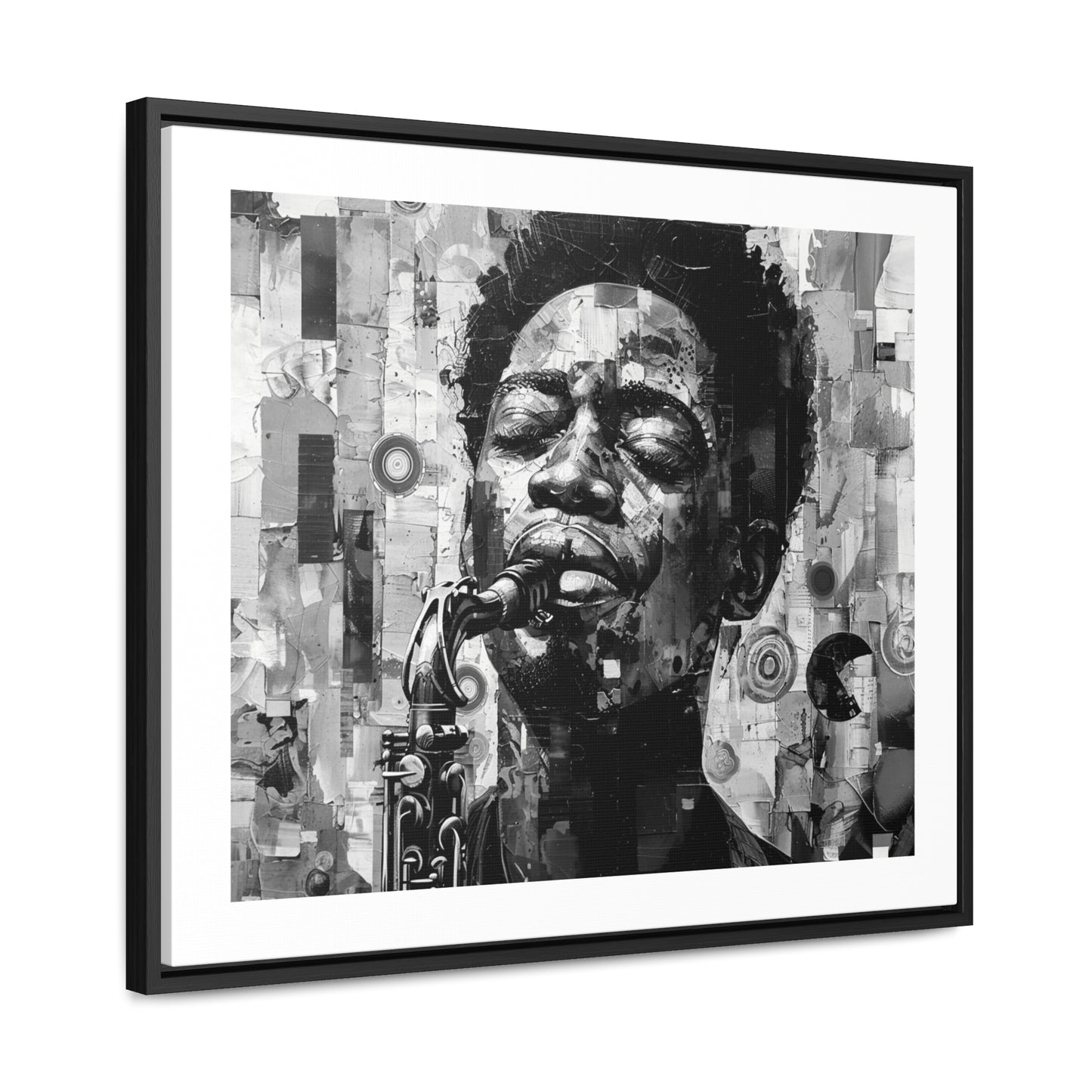 Soul of the Sax - Framed Canvas b&w Wall Art