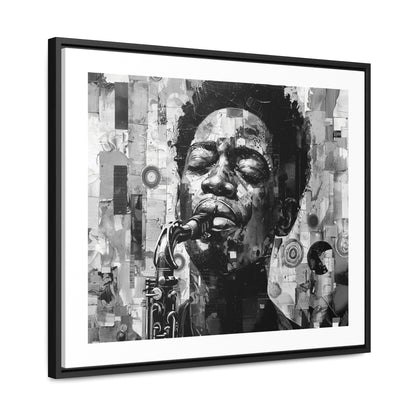 Soul of the Sax - Framed Canvas b&w Wall Art