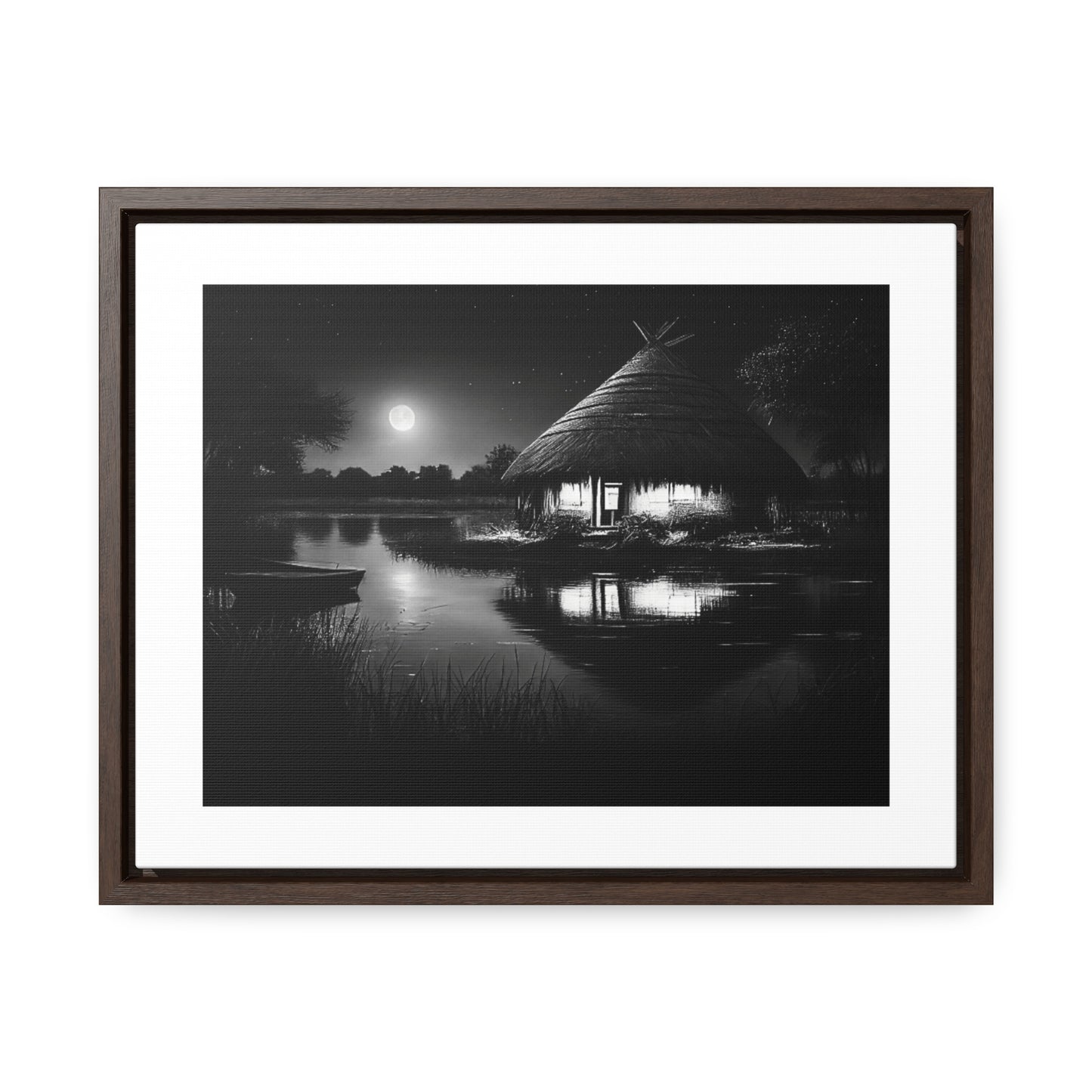 Moonlit Serenity - Framed Canvas b&w Wall Art