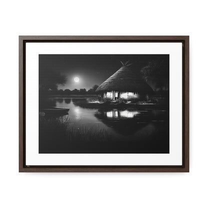 Moonlit Serenity - Framed Canvas b&w Wall Art