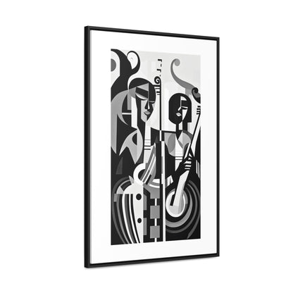 The Melodic Duo - Framed Canvas b&w Wall Art