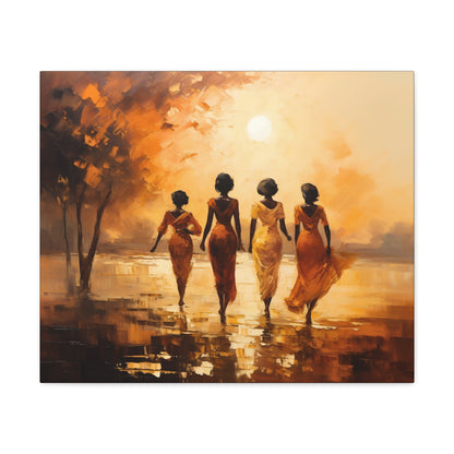 Four ladies by river bank sun Canvas Gallery Wraps