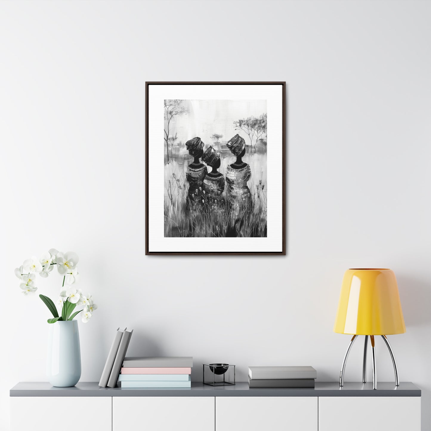 Sisters of the Savannah - Framed Canvas b&w Wall Art