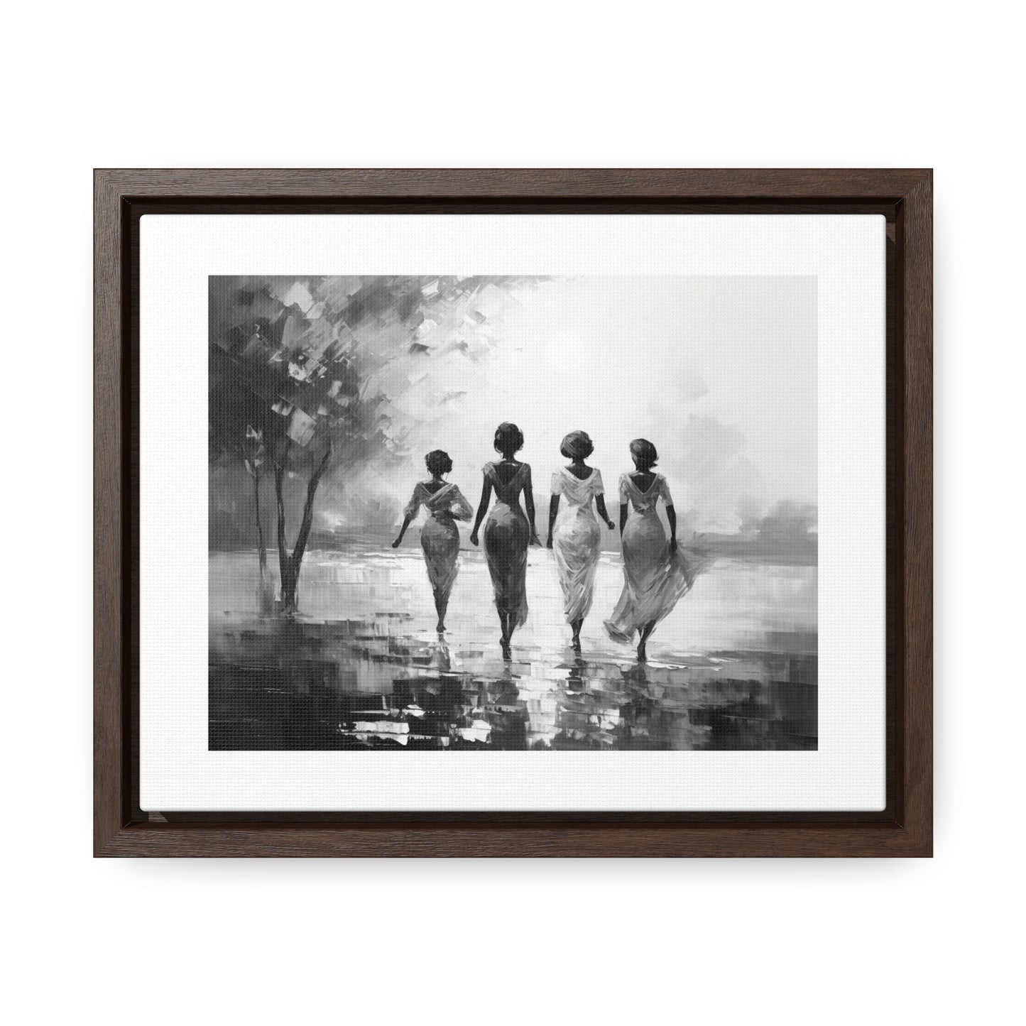 Sunlit Stroll - Framed Canvas b&w Wall Art