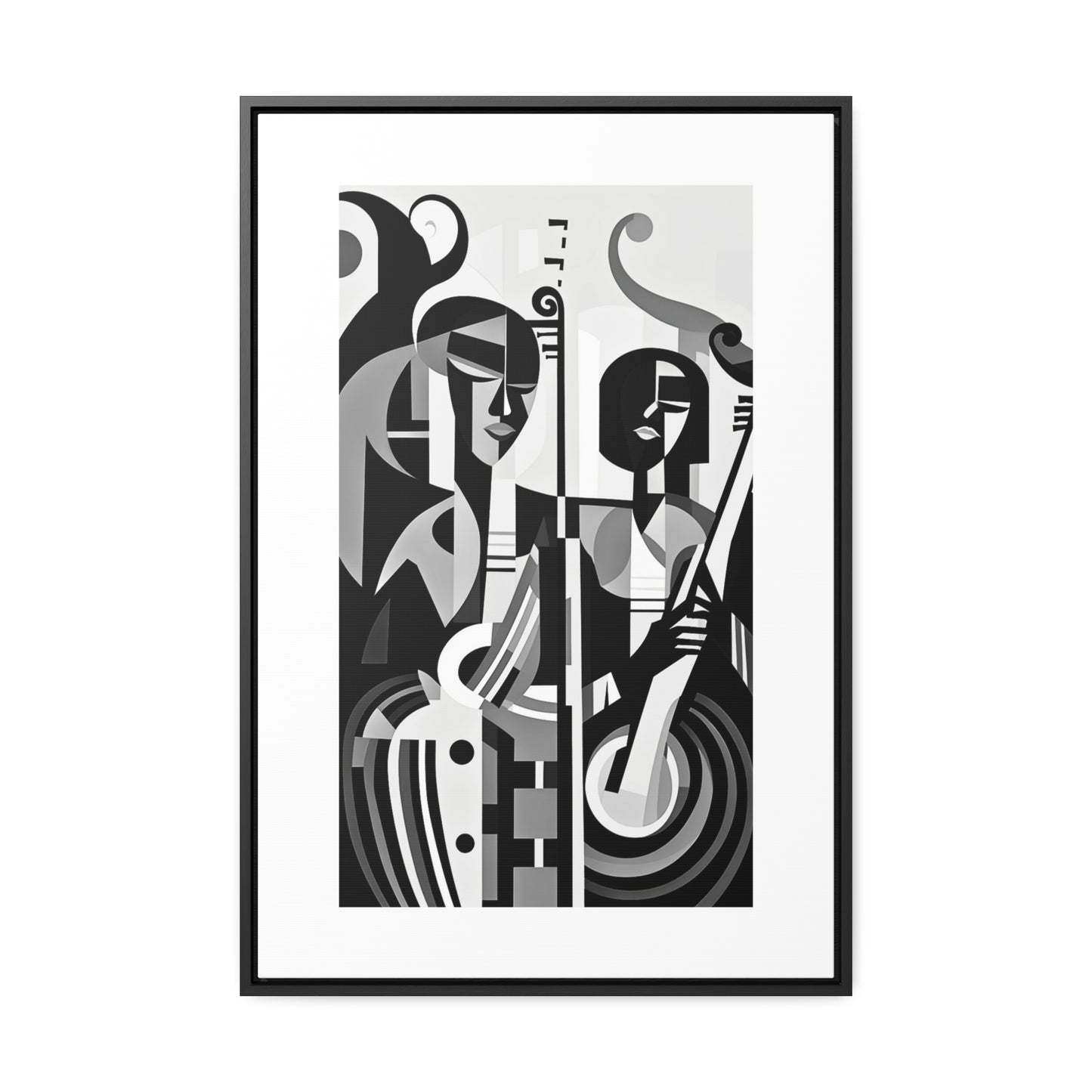 The Melodic Duo - Framed Canvas b&w Wall Art