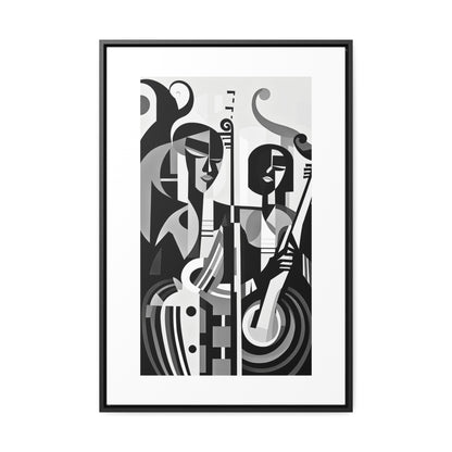 The Melodic Duo - Framed Canvas b&w Wall Art