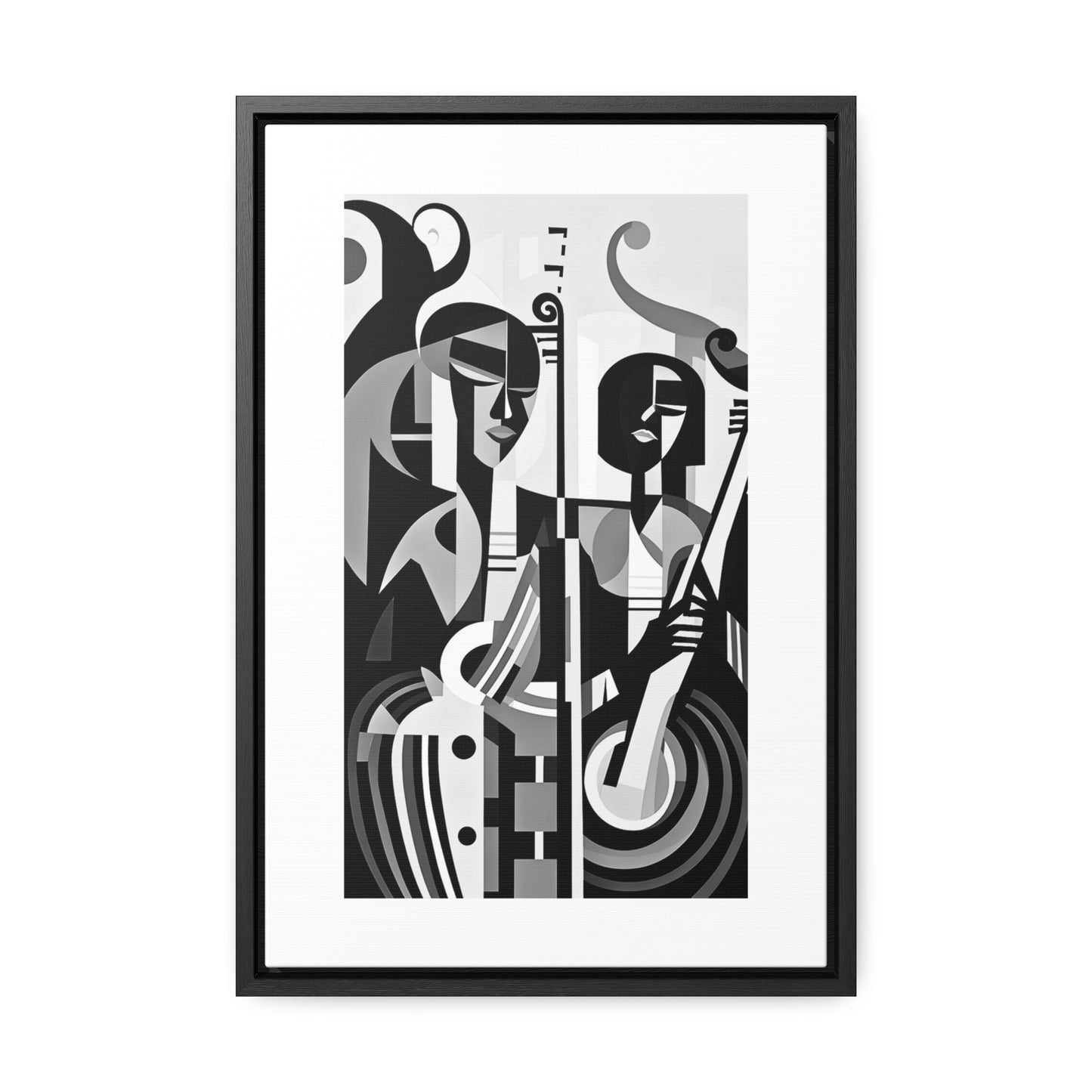The Melodic Duo - Framed Canvas b&w Wall Art
