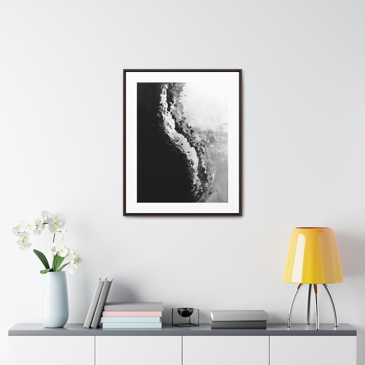 Yin Yang Shore - Framed Canvas b&w Wall Art