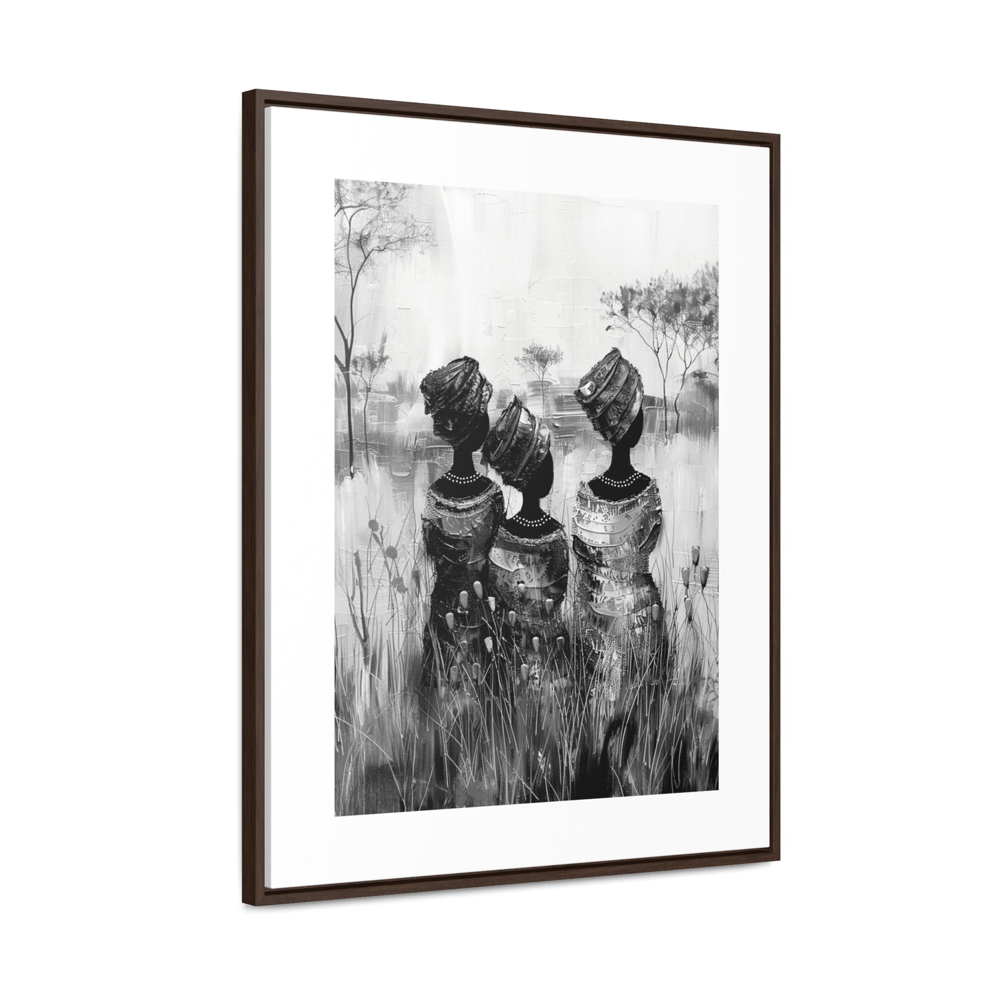 Sisters of the Savannah - Framed Canvas b&w Wall Art