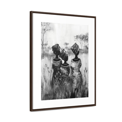 Sisters of the Savannah - Framed Canvas b&w Wall Art