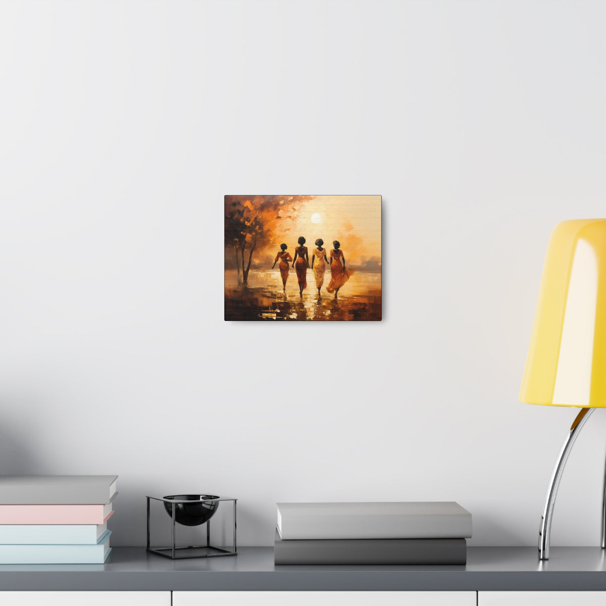 Four ladies by river bank sun Canvas Gallery Wraps