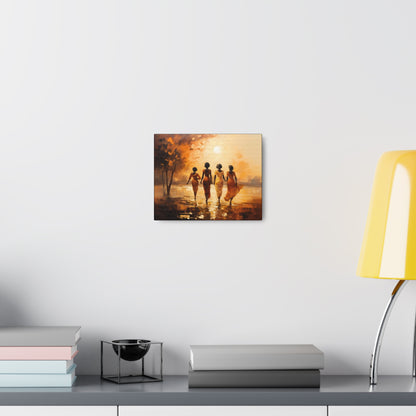 Four ladies by river bank sun Canvas Gallery Wraps
