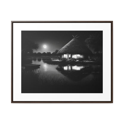 Moonlit Serenity - Framed Canvas b&w Wall Art