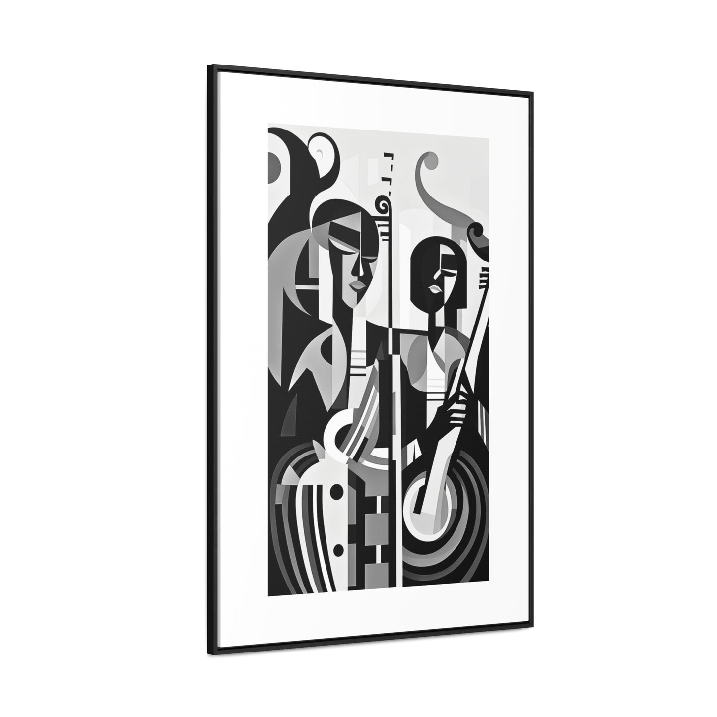 The Melodic Duo - Framed Canvas b&w Wall Art