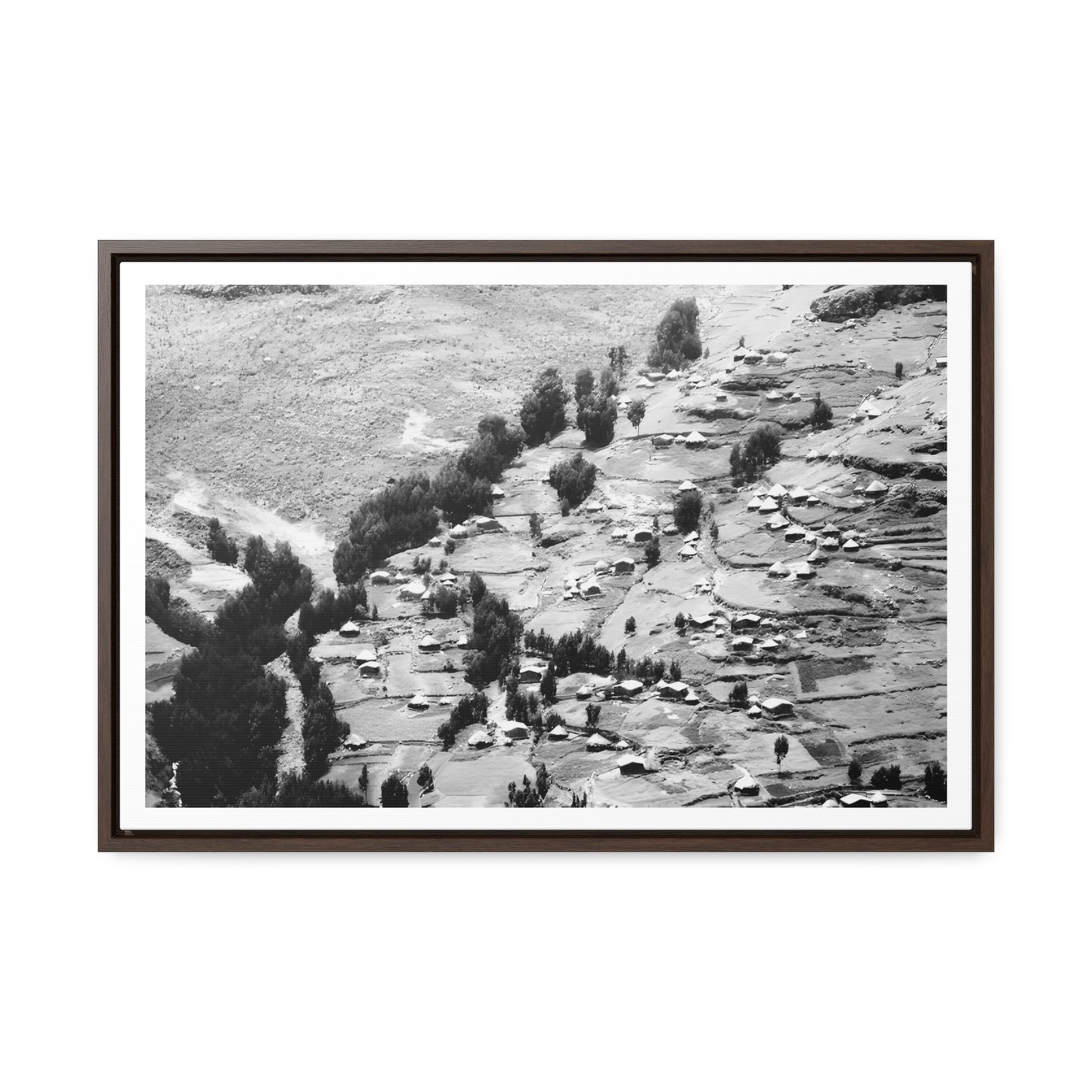 The Simien Mountain Village - Framed Canvas b&w Photography