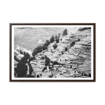 The Simien Mountain Village - Framed Canvas b&w Photography