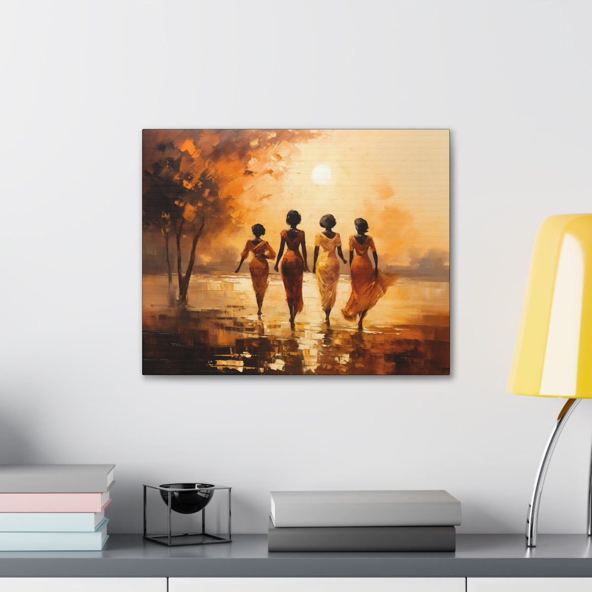 Four ladies by river bank sun Canvas Gallery Wraps
