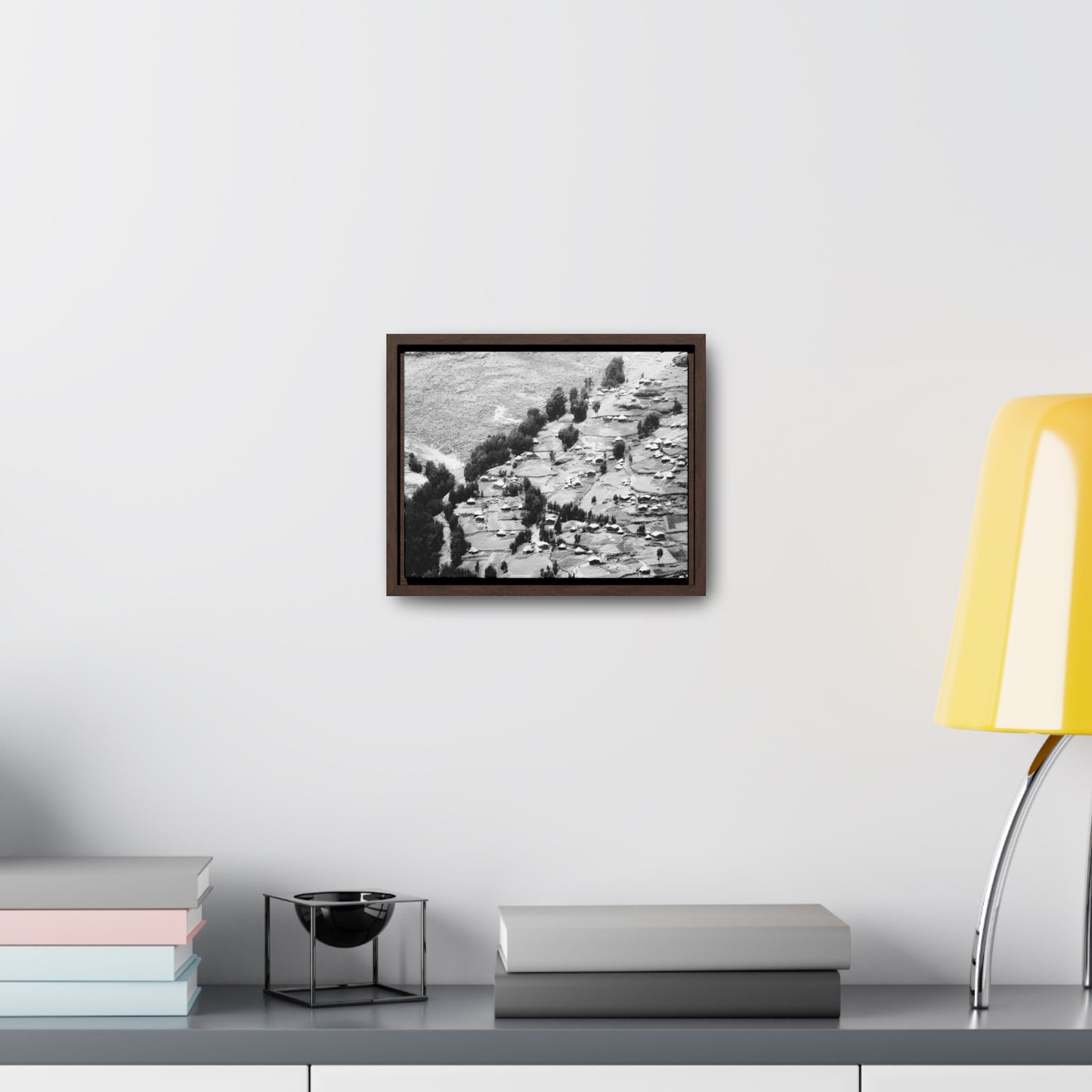 The Simien Mountain Village - Framed Canvas b&w Photography