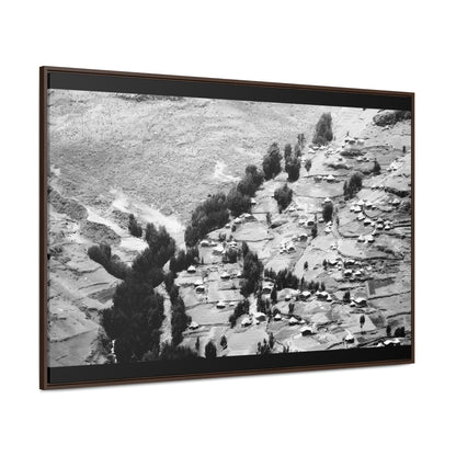 The Simien Mountain Village - Framed Canvas b&w Photography