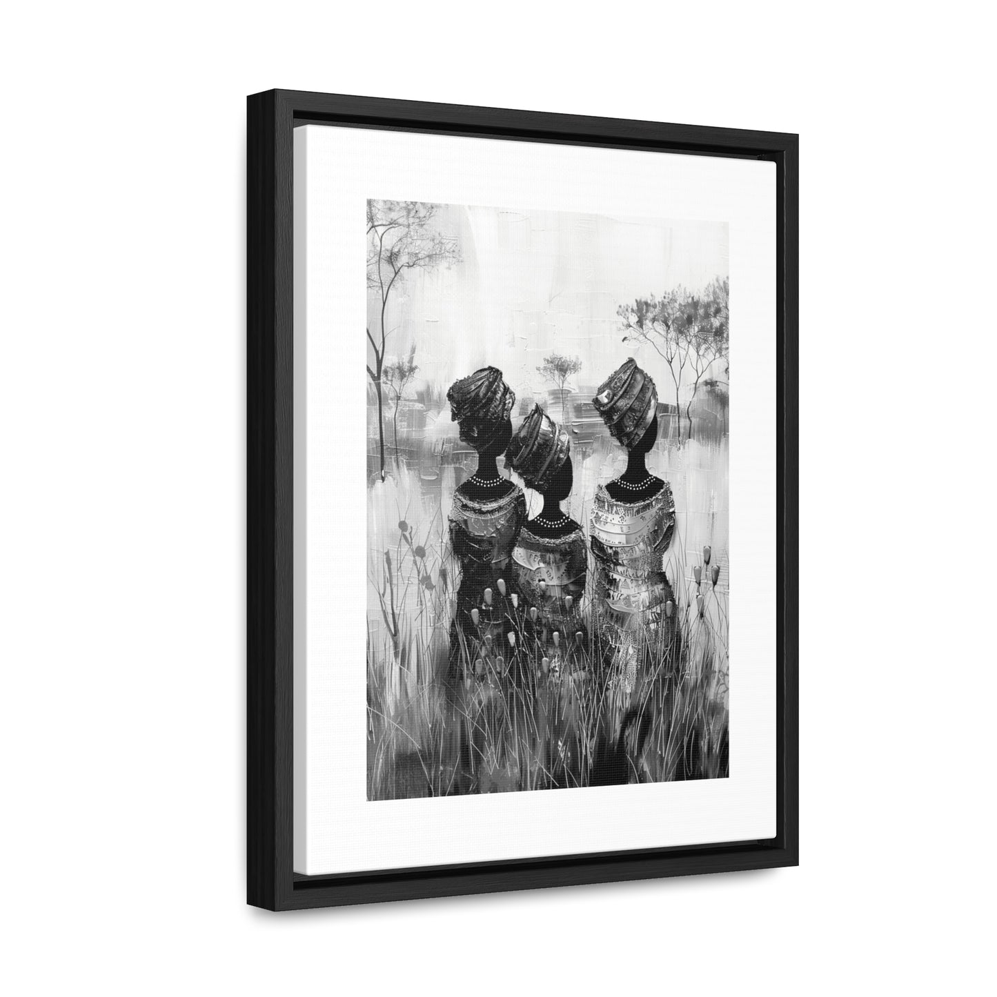 Sisters of the Savannah - Framed Canvas b&w Wall Art