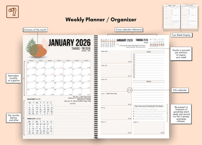 2026 Planner / Organizer - daily | weekly | monthly - Dual Calendar + 5 Themed Insert Bundles + Canva Templates