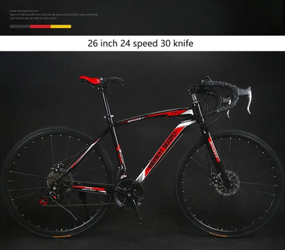 24/26 Inch Road Bicycle - Dual Disc Brake, 24-Speed, Ultra-Fast Racing Bike, High Carbon Steel Gravel Bike
