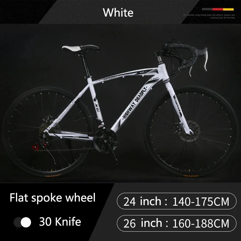 24/26 Inch Road Bicycle - Dual Disc Brake, 24-Speed, Ultra-Fast Racing Bike, High Carbon Steel Gravel Bike