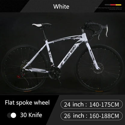 24/26 Inch Road Bicycle - Dual Disc Brake, 24-Speed, Ultra-Fast Racing Bike, High Carbon Steel Gravel Bike