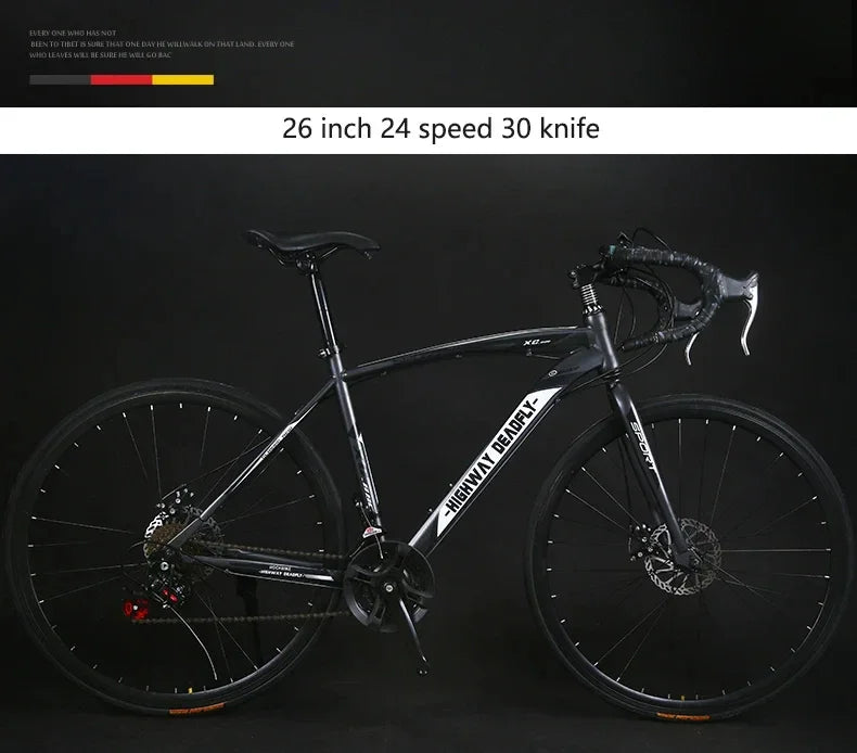 24/26 Inch Road Bicycle - Dual Disc Brake, 24-Speed, Ultra-Fast Racing Bike, High Carbon Steel Gravel Bike