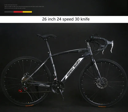 24/26 Inch Road Bicycle - Dual Disc Brake, 24-Speed, Ultra-Fast Racing Bike, High Carbon Steel Gravel Bike