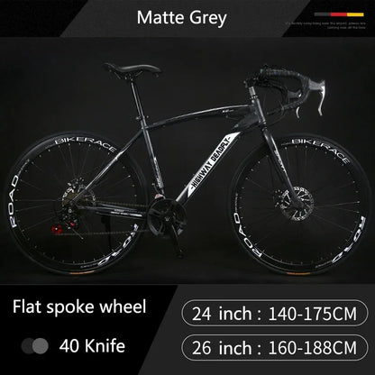 24/26 Inch Road Bicycle - Dual Disc Brake, 24-Speed, Ultra-Fast Racing Bike, High Carbon Steel Gravel Bike