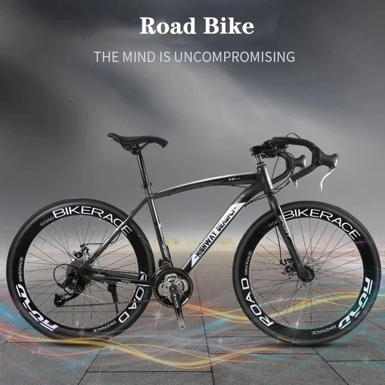 24/26 Inch Road Bicycle - Dual Disc Brake, 24-Speed, Ultra-Fast Racing Bike, High Carbon Steel Gravel Bike
