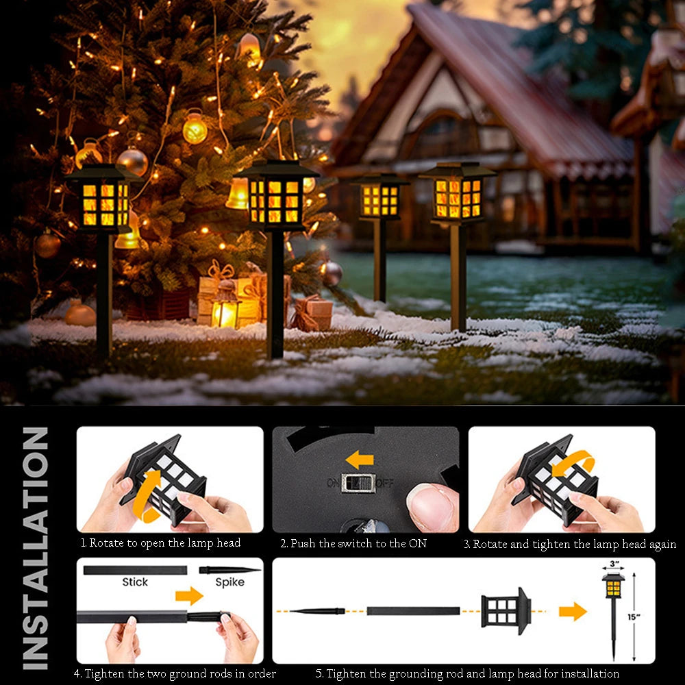 2/4 pcs 10 LEDs Solar Flame Torch Light, Flickering Light Waterproof Garden Decoration for Outdoor Lawn, Path, Yard, Patio Floor Lamp