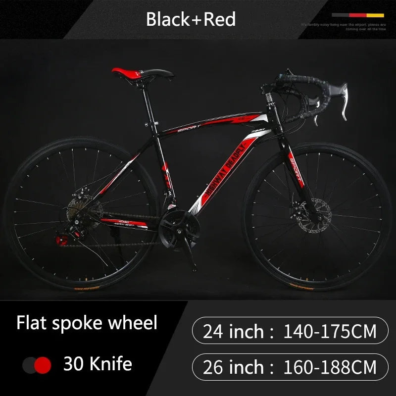 24/26 Inch Road Bicycle - Dual Disc Brake, 24-Speed, Ultra-Fast Racing Bike, High Carbon Steel Gravel Bike