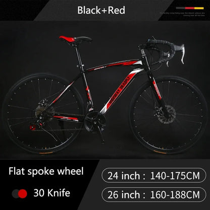 24/26 Inch Road Bicycle - Dual Disc Brake, 24-Speed, Ultra-Fast Racing Bike, High Carbon Steel Gravel Bike