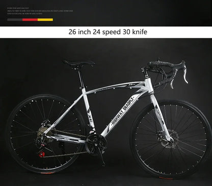 24/26 Inch Road Bicycle - Dual Disc Brake, 24-Speed, Ultra-Fast Racing Bike, High Carbon Steel Gravel Bike