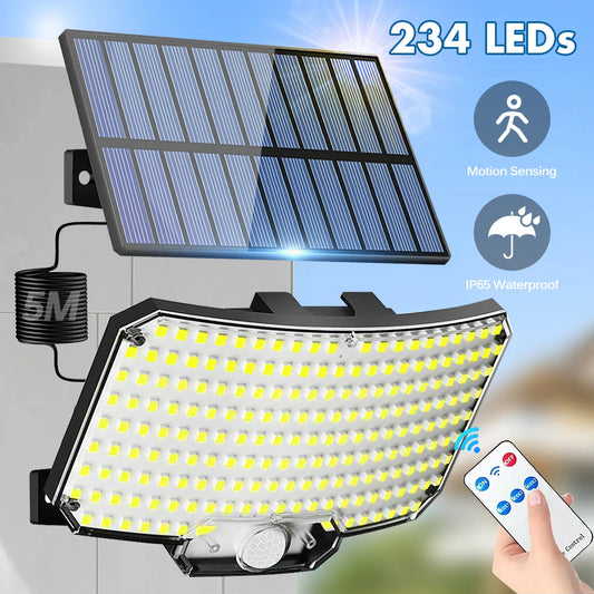 Solar-Powered Motion Sensor Flood Lights - 234LED, 3 Modes, Remote Control, IP65 Waterproof for Outdoor Security