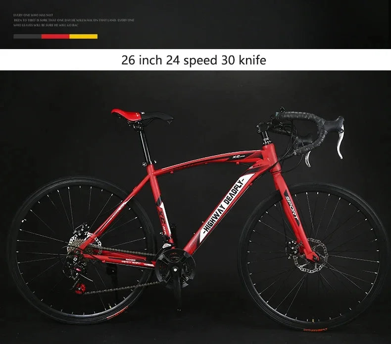 24/26 Inch Road Bicycle - Dual Disc Brake, 24-Speed, Ultra-Fast Racing Bike, High Carbon Steel Gravel Bike