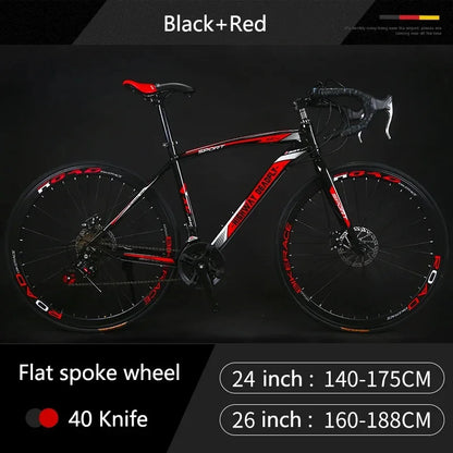 24/26 Inch Road Bicycle - Dual Disc Brake, 24-Speed, Ultra-Fast Racing Bike, High Carbon Steel Gravel Bike