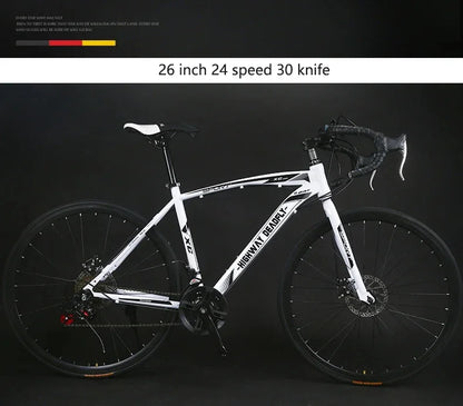 24/26 Inch Road Bicycle - Dual Disc Brake, 24-Speed, Ultra-Fast Racing Bike, High Carbon Steel Gravel Bike