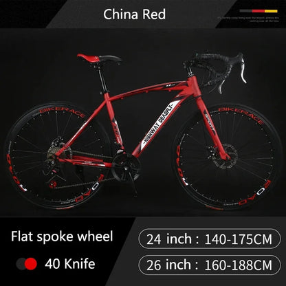 24/26 Inch Road Bicycle - Dual Disc Brake, 24-Speed, Ultra-Fast Racing Bike, High Carbon Steel Gravel Bike