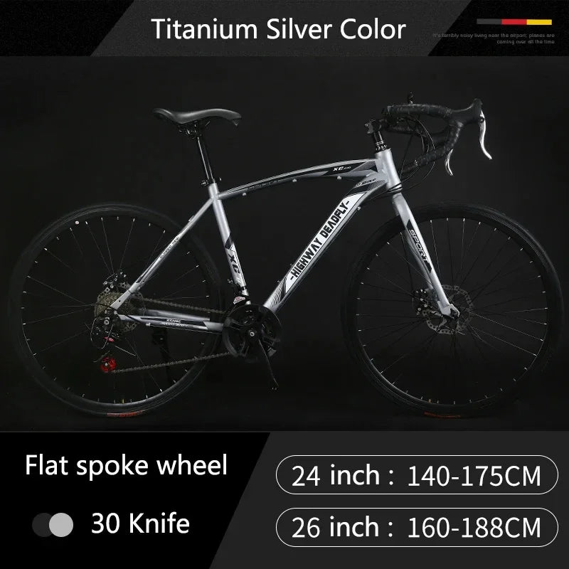 24/26 Inch Road Bicycle - Dual Disc Brake, 24-Speed, Ultra-Fast Racing Bike, High Carbon Steel Gravel Bike