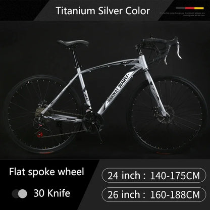 24/26 Inch Road Bicycle - Dual Disc Brake, 24-Speed, Ultra-Fast Racing Bike, High Carbon Steel Gravel Bike