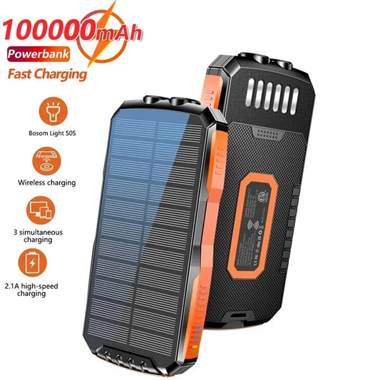 2025 100,000mAh Solar Power Bank – Qi Wireless Charger & Fast Charging
