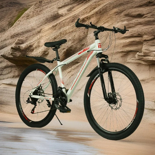 Mountain Bike with Dual Disc Brakes, High Carbon Steel Frame for Enhanced Load-Bearing Capacity, Provides Protection for Cycling