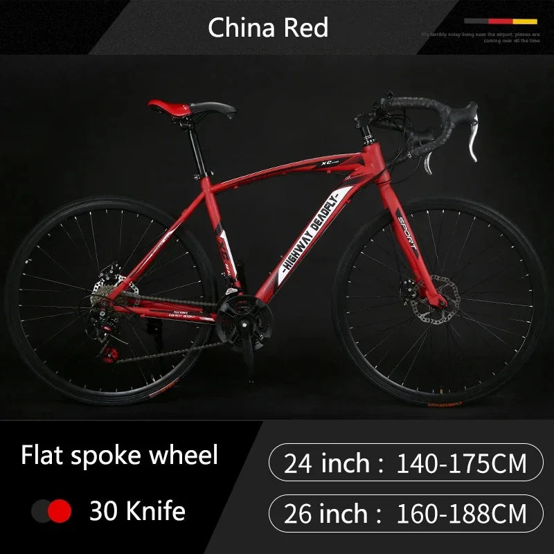 24/26 Inch Road Bicycle - Dual Disc Brake, 24-Speed, Ultra-Fast Racing Bike, High Carbon Steel Gravel Bike