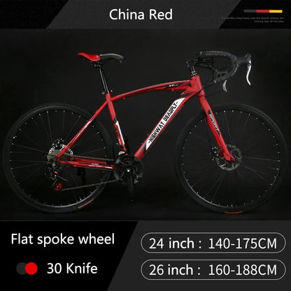 24/26 Inch Road Bicycle - Dual Disc Brake, 24-Speed, Ultra-Fast Racing Bike, High Carbon Steel Gravel Bike