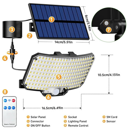 Solar-Powered Motion Sensor Flood Lights - 234LED, 3 Modes, Remote Control, IP65 Waterproof for Outdoor Security